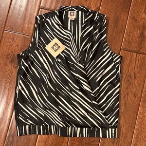 Anne Klein Black and White Zebra-Print Sleeveless Wrap Camisole